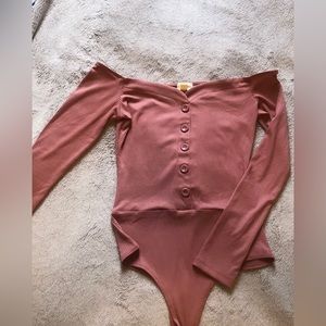 Pink off to shoulder bodysuit